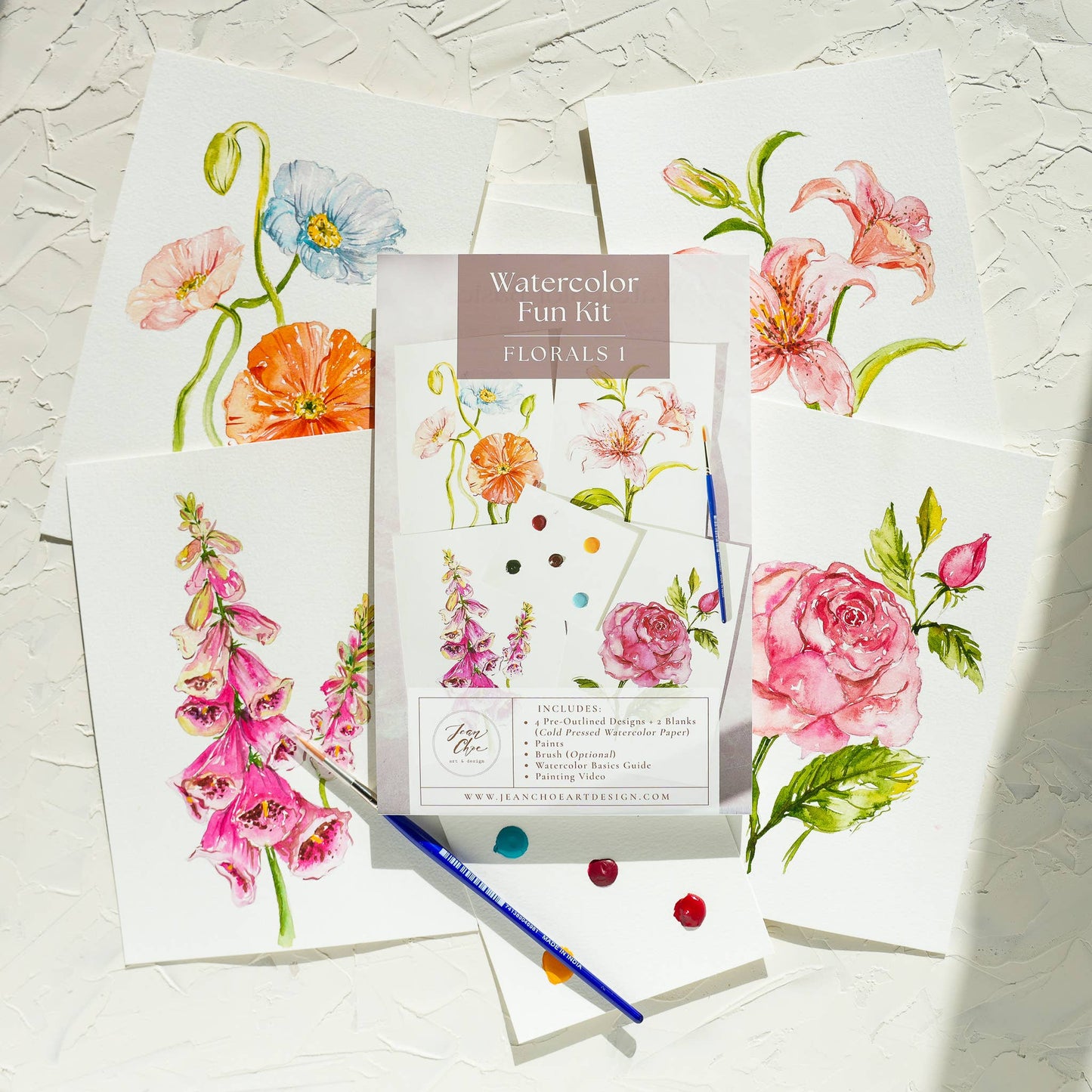 Florals Watercolor Painting Kit with Outlined Pages