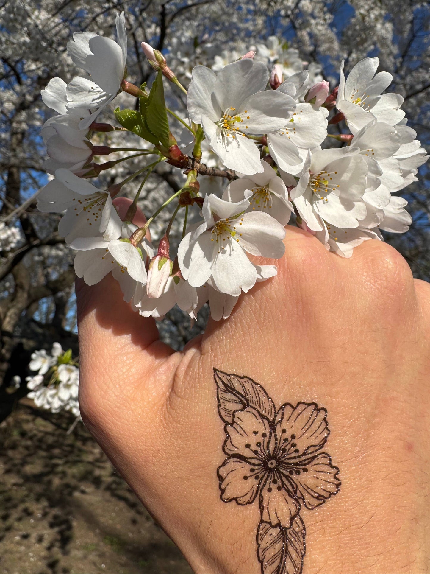 Cherry Flower Temporary Tattoo