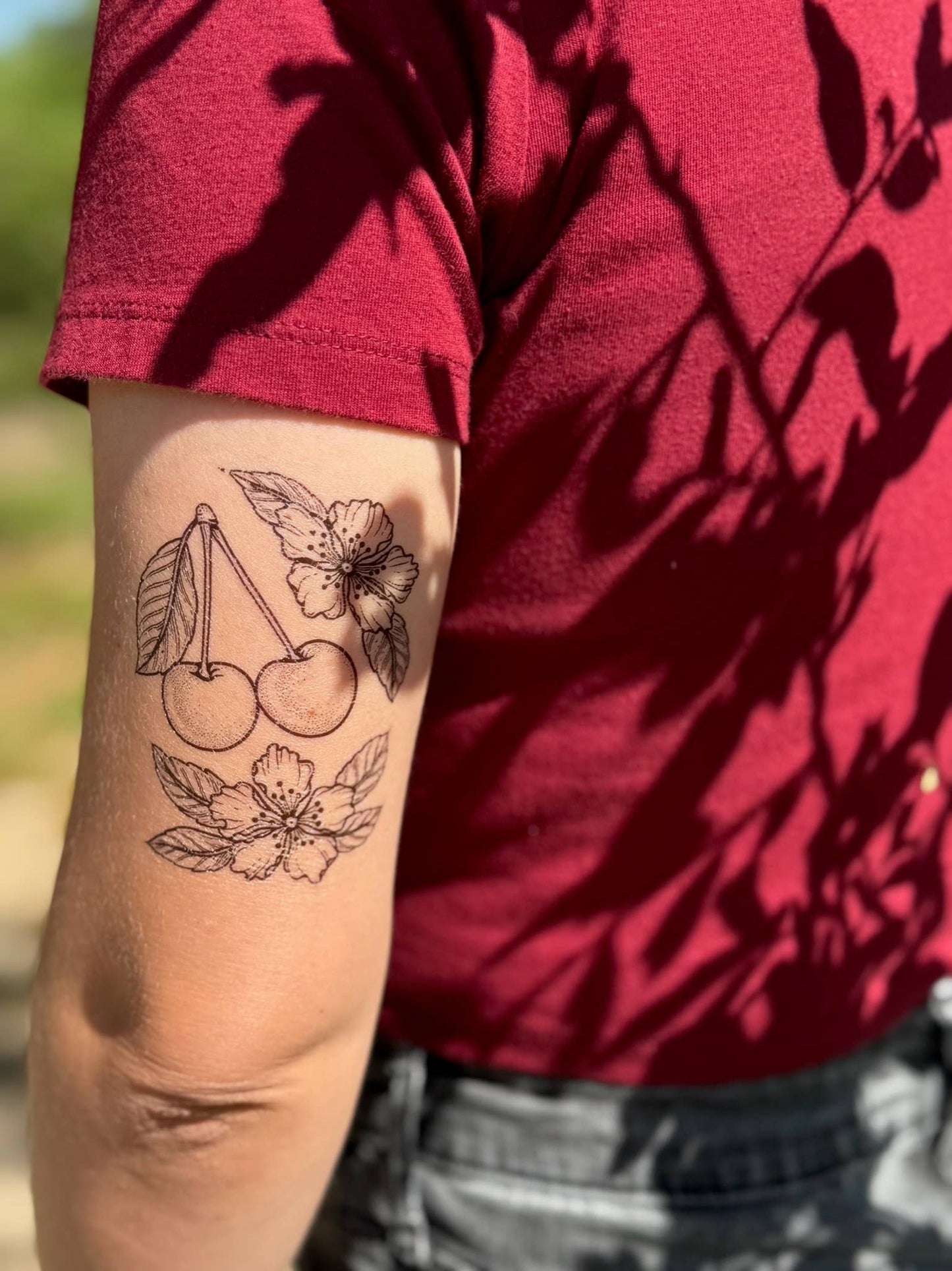Cherry Flower Temporary Tattoo