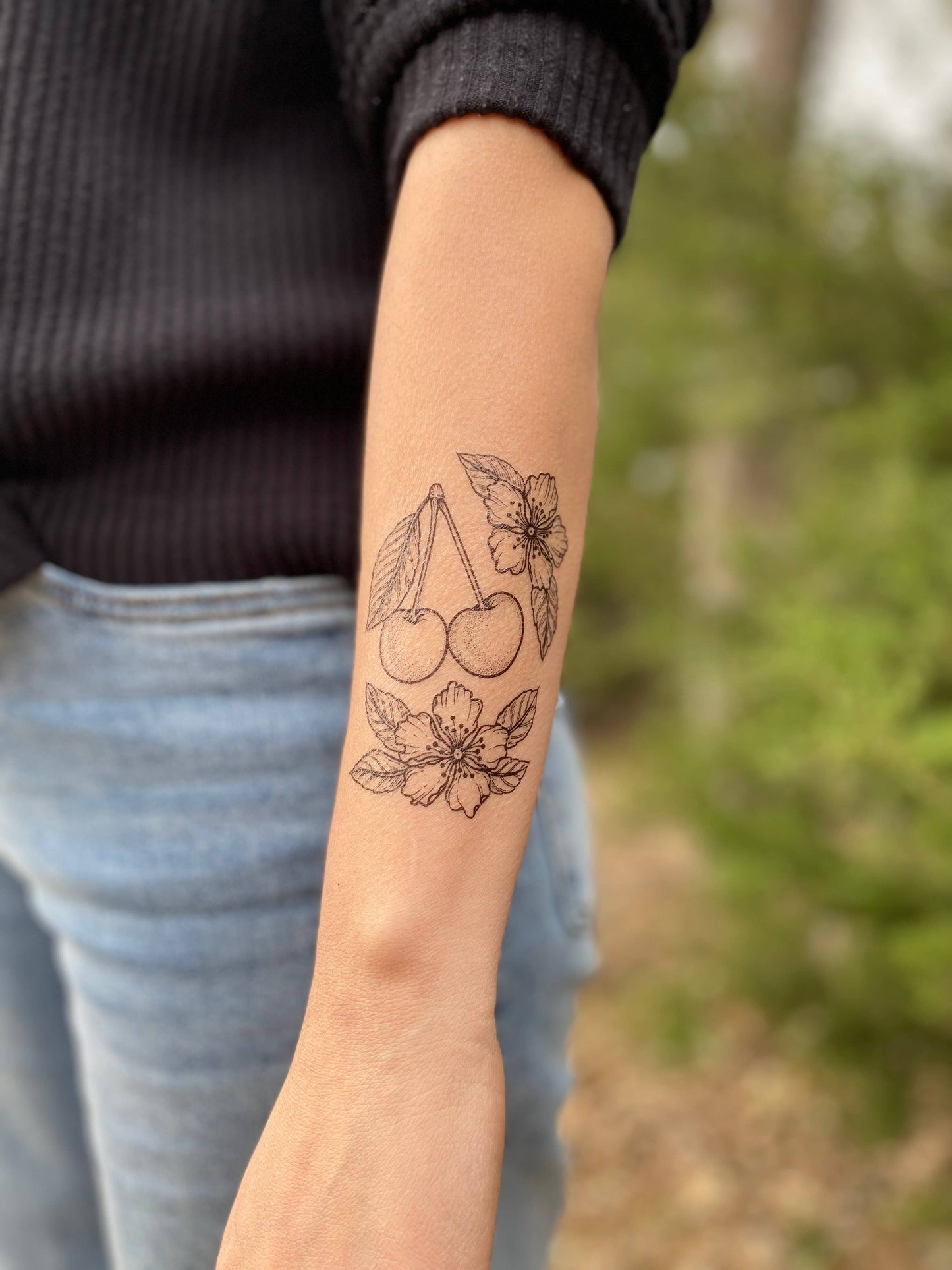 Cherry Flower Temporary Tattoo