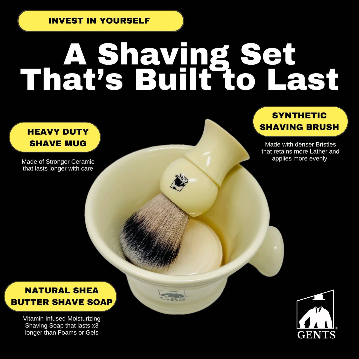 GBS 3 Piece  Mug, brush and Shaving soap Set
