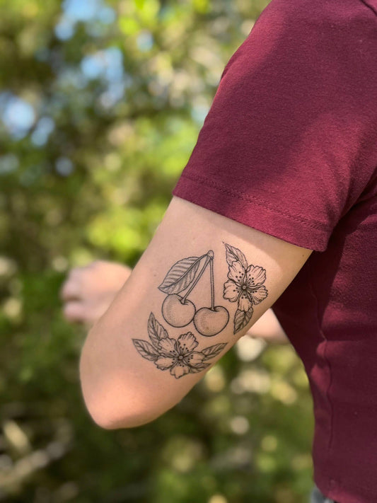 Cherry Flower Temporary Tattoo